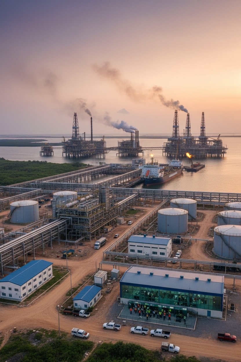 Coastal oil and gas processing facility
