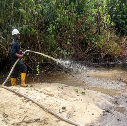 Responder flushing an impacted shoreline
